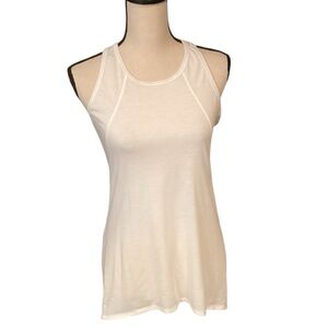 Athleta Cutout Repetition Racerback Tank Top, White Size Small Semi-Sheer 591380